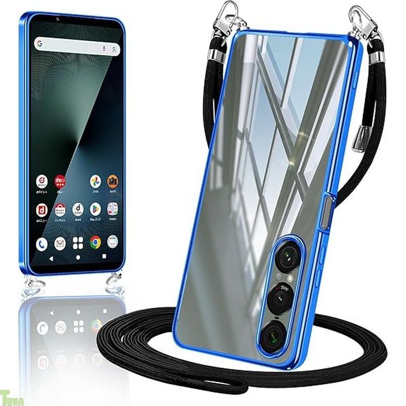 Xperia 1 VII ケース ショルダー クリア 透明 xperia1vii SO-51F SOG15 スマホケース カバー 薄型 TPU 肩掛け 首掛け 斜めかけケース 耐衝撃 シリコン エクスペリア1VII(ブルー) a