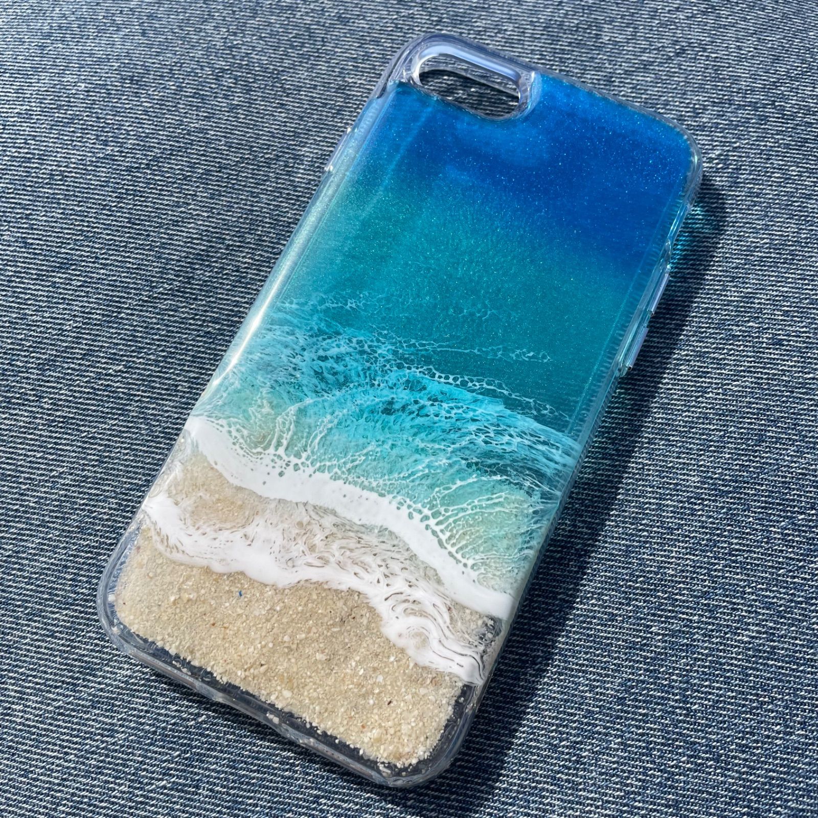 iPhoneケース 貝殻なし見本 iPhone ハードケース 海 水面 ハンドメイド