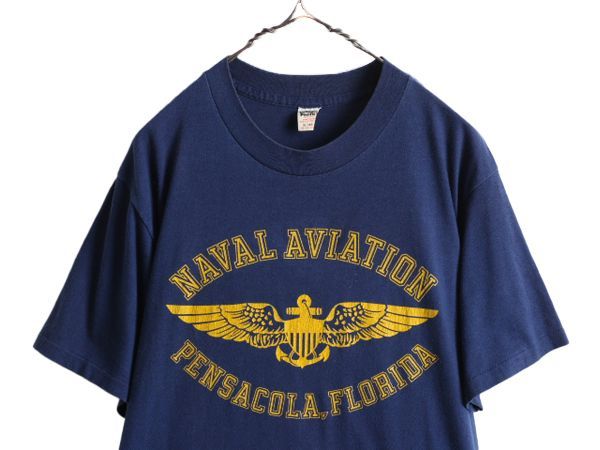 Tシャツ/カットソー(半袖/袖なし)70s US NAVAL AVIATION プリント Tシャツ XL ミリタリー