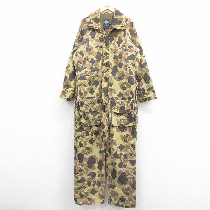 W43|古着 コロンビア 長袖 ハンティング ツナギ メンズ 90s 大きいサイズ ダックハンターカモ ラグラン 緑 グリーン 迷彩 25oct20 オ