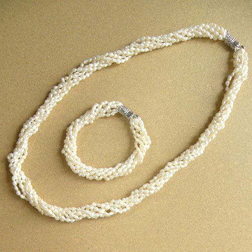 淡水パール 6連 ツイスト ネックレス ブレスレット 2点セット 60cm 