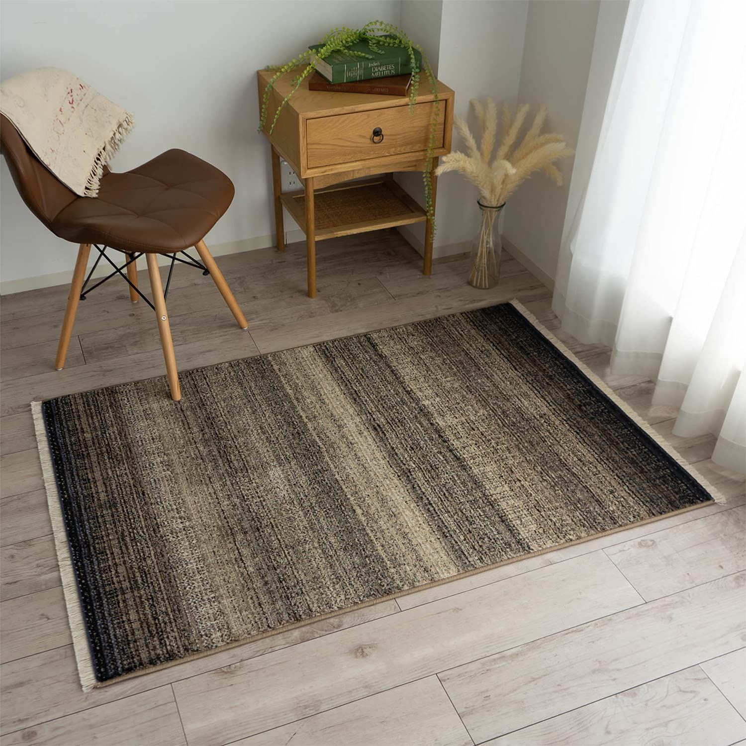 サヤンサヤン 北欧風 グラデーション ラグ マット カトル 90×140 1畳 ダークブラウン 房付