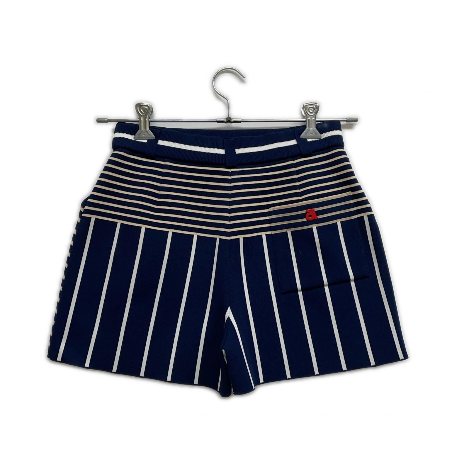 レディース アルチビオ archivio ショートパンツ 38 M 紺 ニット ストライプ