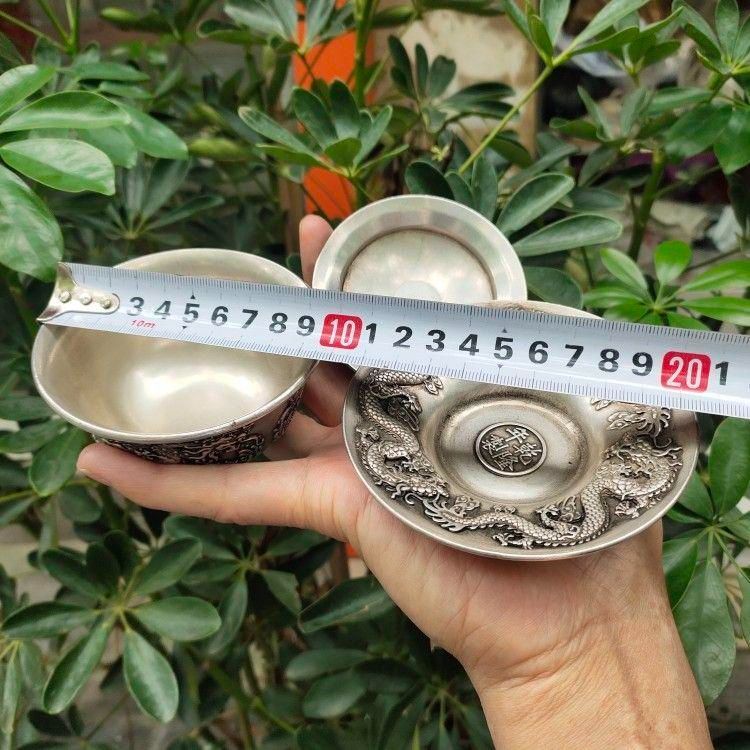 銅 細工 浮彫 り双龍 茶託 茶杯 茶器 茶道 工芸 置物 銅 細工 浮彫