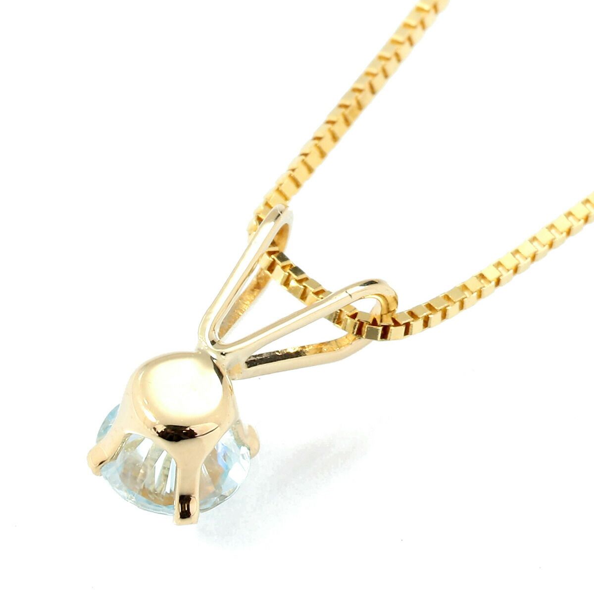 1粒ペンダントネックレス ブルージルコン 3.9mm K14 中古 プレラブド  