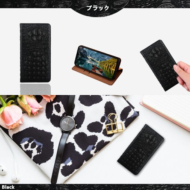 CA8103] [Moto G66j 5G] iPhone12 pro Max ケース 手帳型 本革 鰐柄