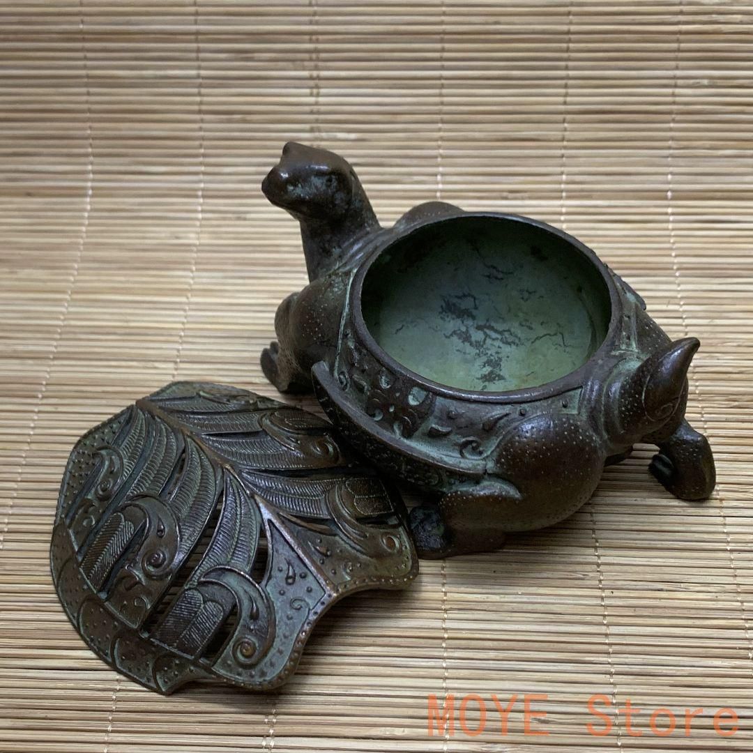 銅 細工 金銭竜亀 茶道香炉 装飾品 工芸品 置物 銅 細工 亀香りの炉 長寿亀 茶道お茶をかわいがる 香道具 装飾品