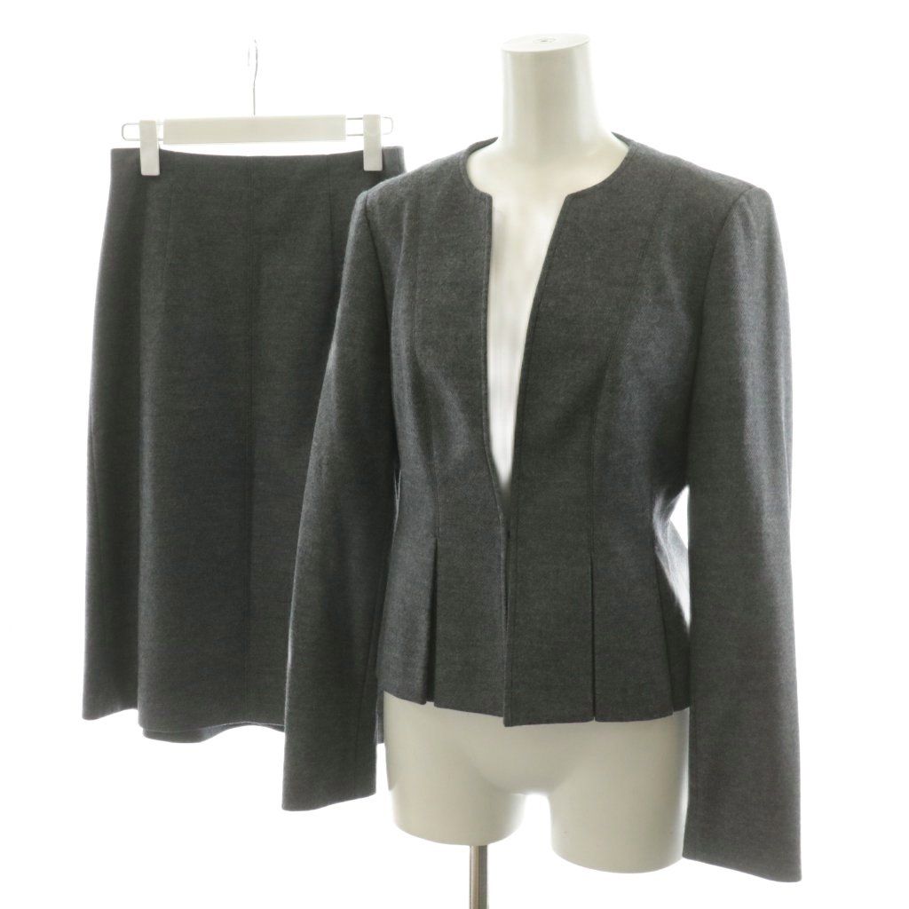 アナイ ANAYI スーツ セットアップ ノーカラージャケット フ スカート ひざ丈 ウール 38 グレー 101927-10-290-92-380 |AN46