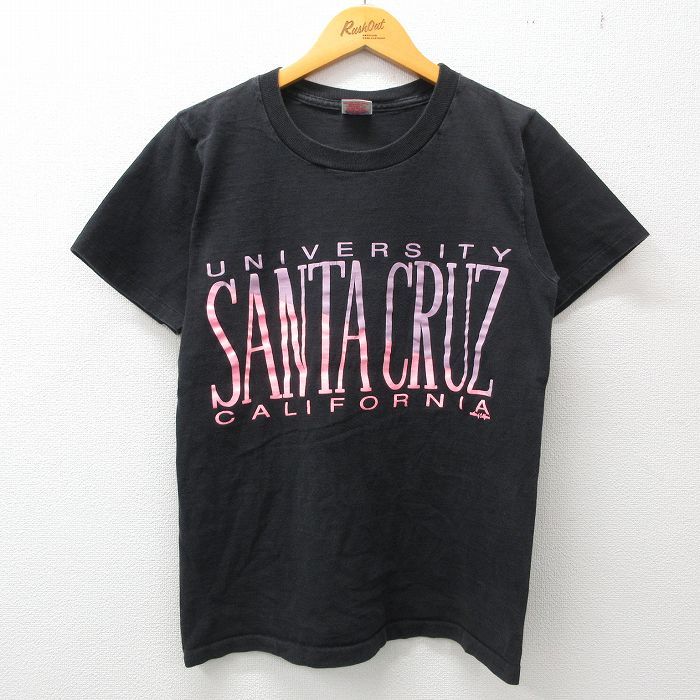 S/古着 半袖 ビンテージ Tシャツ メンズ 90s サンタクルーズ カリフォルニア コットン クルーネック 黒 ブラック 23mar06 中古