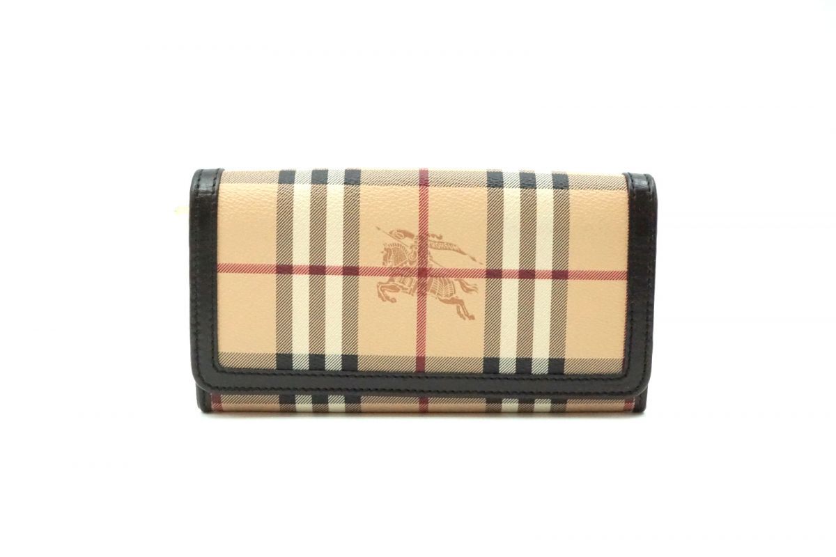バーバリー 二つ折り 長財布 サイフ ノバチェック シャドーホース Unisex PVCレザー ベージュ Burberry 3025k