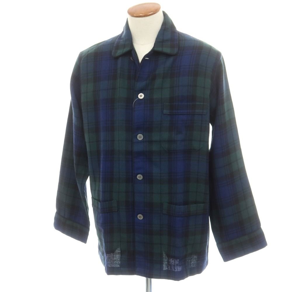 デレク ローズ Derek Rose ウール チェック パジャマシャツ グリーンxネイビーブルー サイズM メンズ