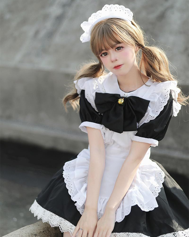 【特価商品】[AOTYP] メイド服 コスプレ コンカフェ メイド レースフリフリ ショート丈 メイドコスチューム ハロウィン仮装 レディース セット 一式 こすぷれ イベント パーティー 大人 ハロウィン 学園祭 撮影 オタクダンス