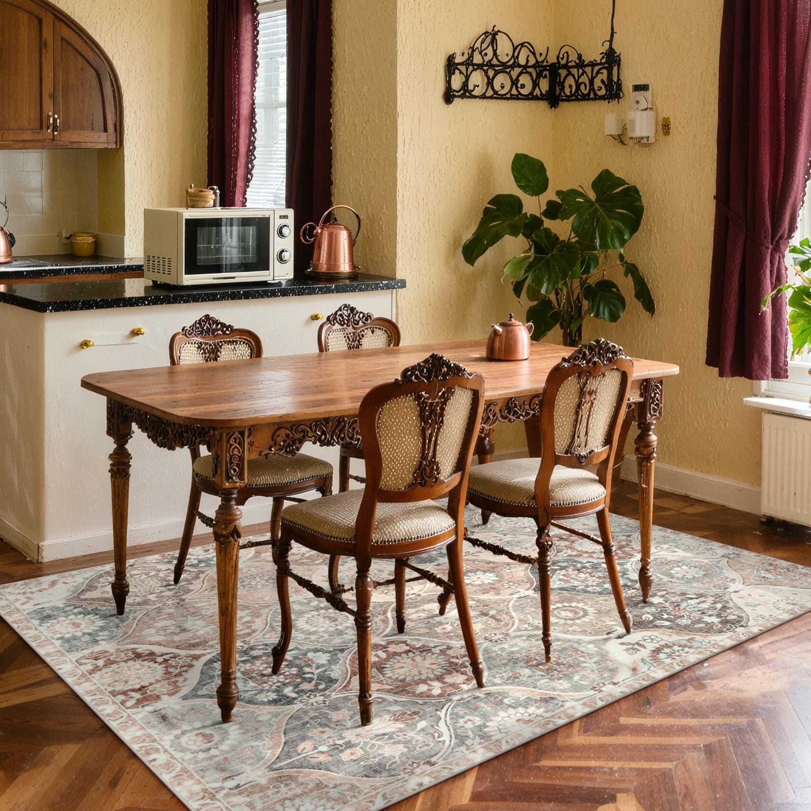 HAOCOO ラグ カーペット 洗える 140×200cm ホットカーペット対応 絨毯 モロッコ柄 ラグマット 1.5畳 ふわふわ ホットカーペット対応 滑り止め 防ダニ 防臭 防音 リビング ダイニングマット アンティーク ペルシャ風 ベージュ MARWIL-DEMENAGEMENTS_CH