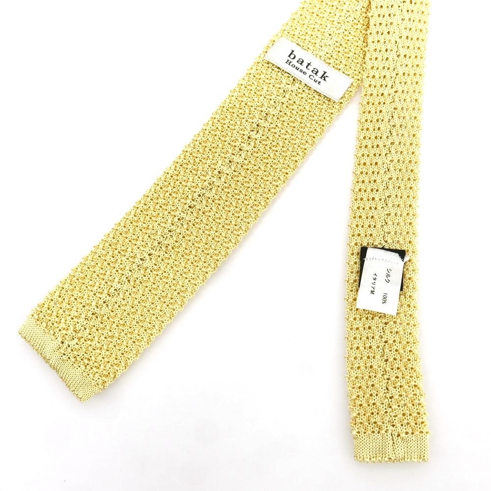 【中古】バタクハウスカット batak house cut シルク ネクタイ ニットタイ ライトイエロー【メンズ】
