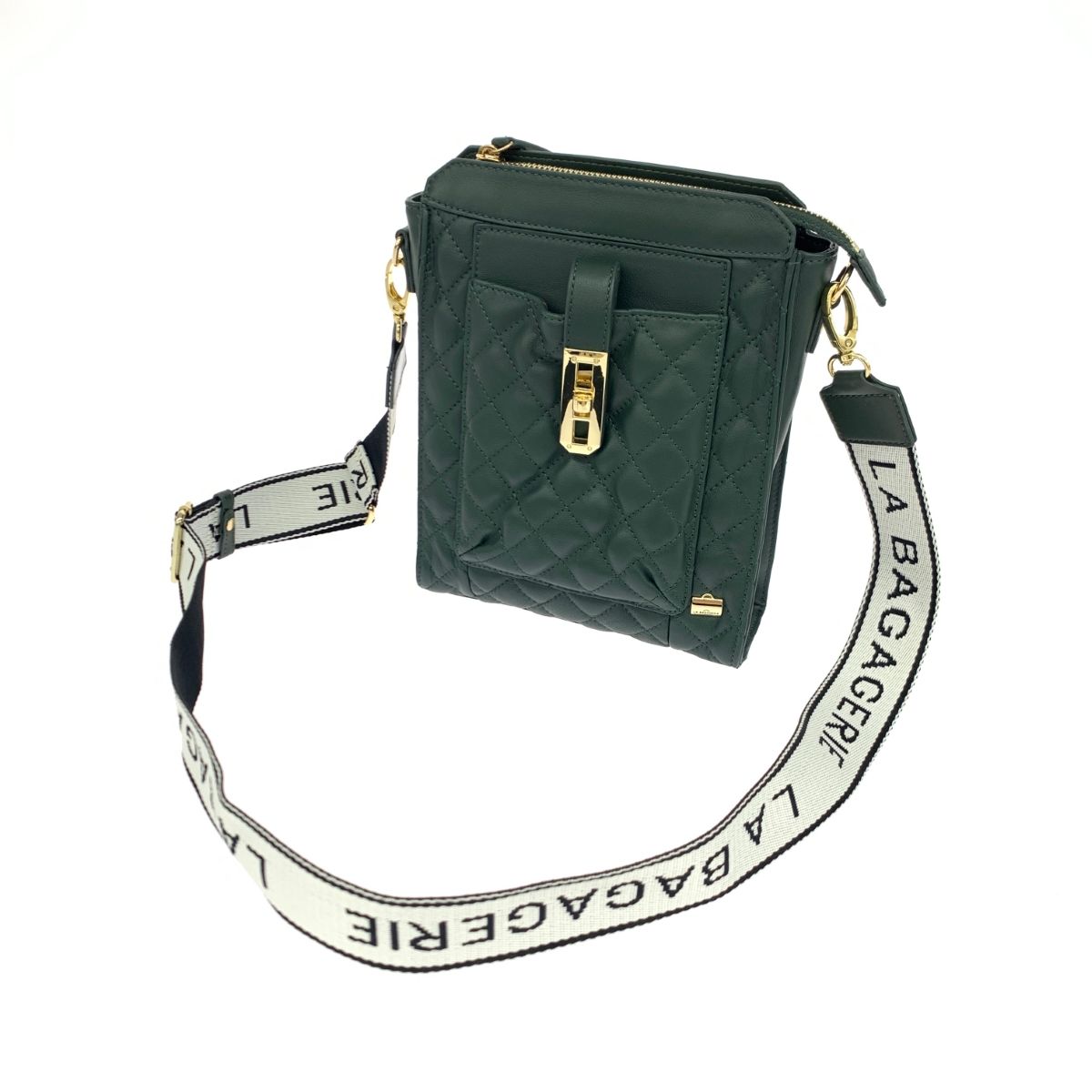 美品 LA BAGAGERIE ラバガジェリー ショルダーバッグ グリーン シープ 