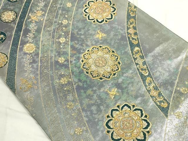 平和屋着物▽六通柄袋帯 正倉院青海文 金糸 引箔 正絹 逸品