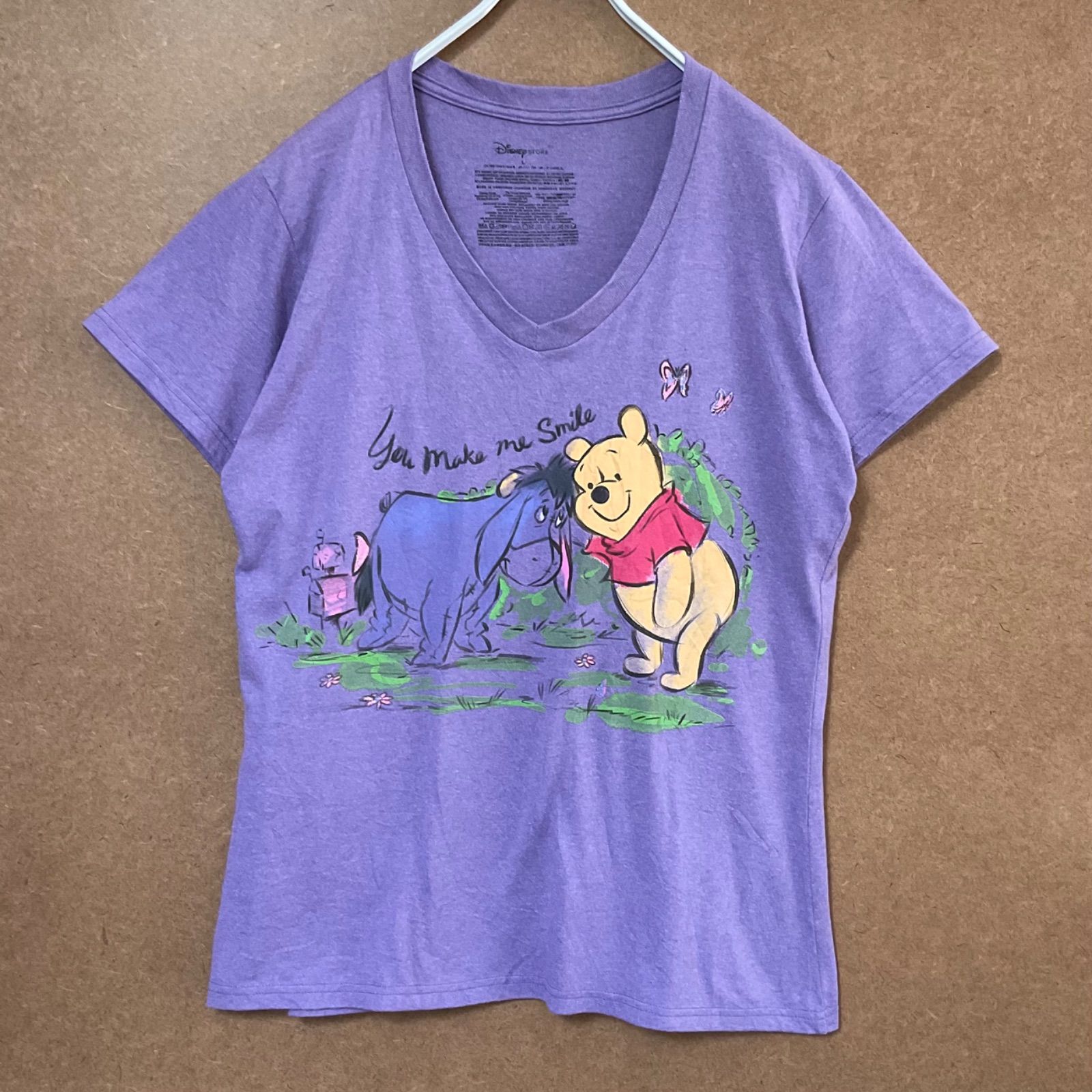 USA輸入古着 くまのプーさんWinnie the Pooh イーヨーEeyore 半袖Tシャツ 紫L