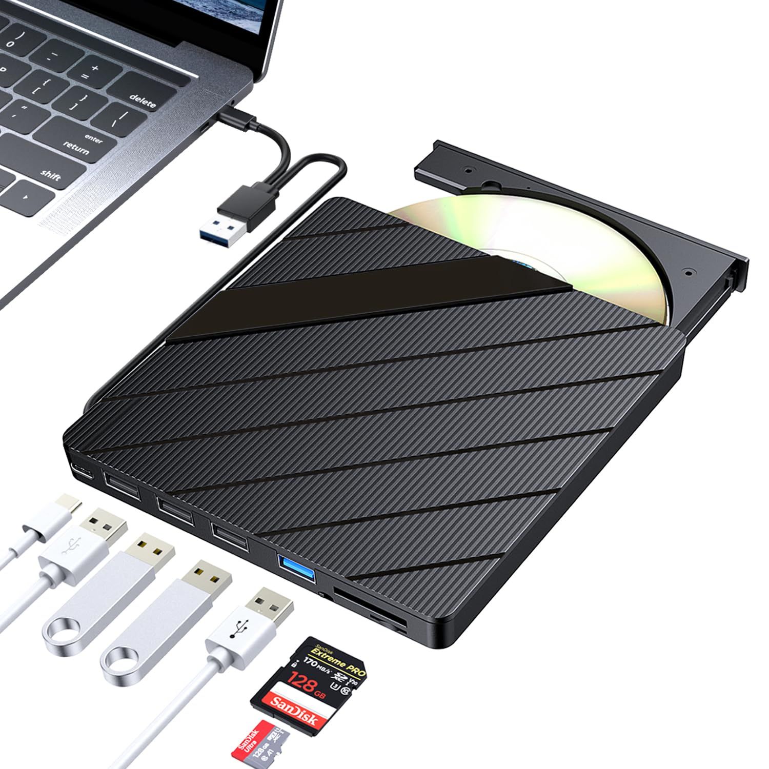 Octantis 外付けDVDドライブ 【USB3.0/Type-C・再生/書き込み速度が速い・バスパワー・静音】CD DVDドライブ 外付け M-DISC対応 TF/SDカード対応 Windows/macOS/Linux対応 軽量化 薄型 独自技術で認識しや
