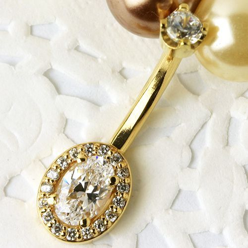 BG101 14金 高品質 大人のへそピアス ボディピアス 14G ゴージャスオーバル イエローゴールド 14K バナナバーベル ヘソピ