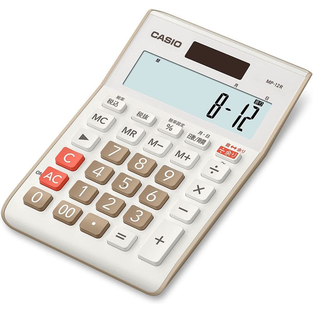 まとめ買い）カシオ 余り計算電卓 12桁 日数&時間計算 ミニジャストタイプ ベージュ MP-