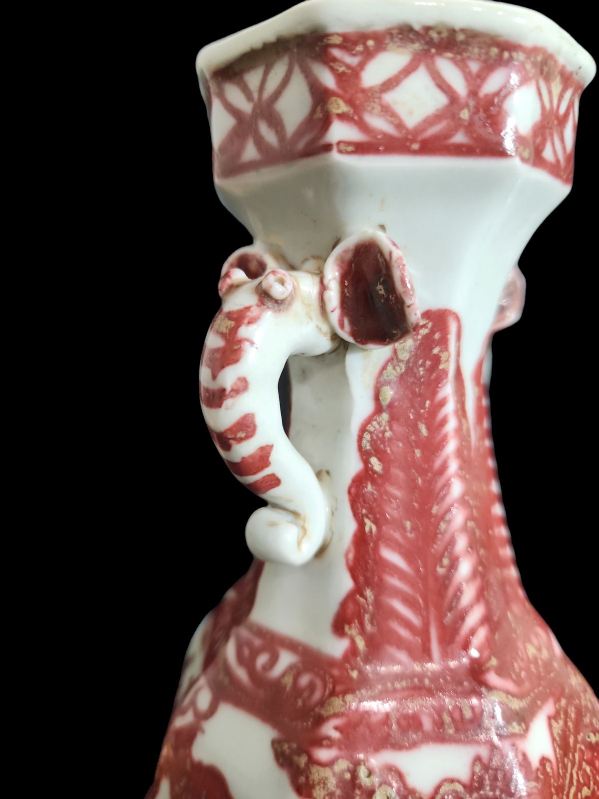 中国古玩 象耳 花瓶 花器 中国美術 唐物 双耳 龍 赤絵 辰砂 色絵 古