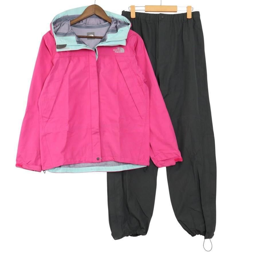 THE NORTH FACE ザノースフェイス レインテックスエアロ レインウェア セットアップ XL 上下セット ピンク ブラック 登山トレッキング