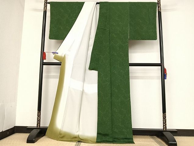 平和屋着物○上質な小紋 茶染 恵楽 色紙花唐草 反端付き 正絹 逸品 未