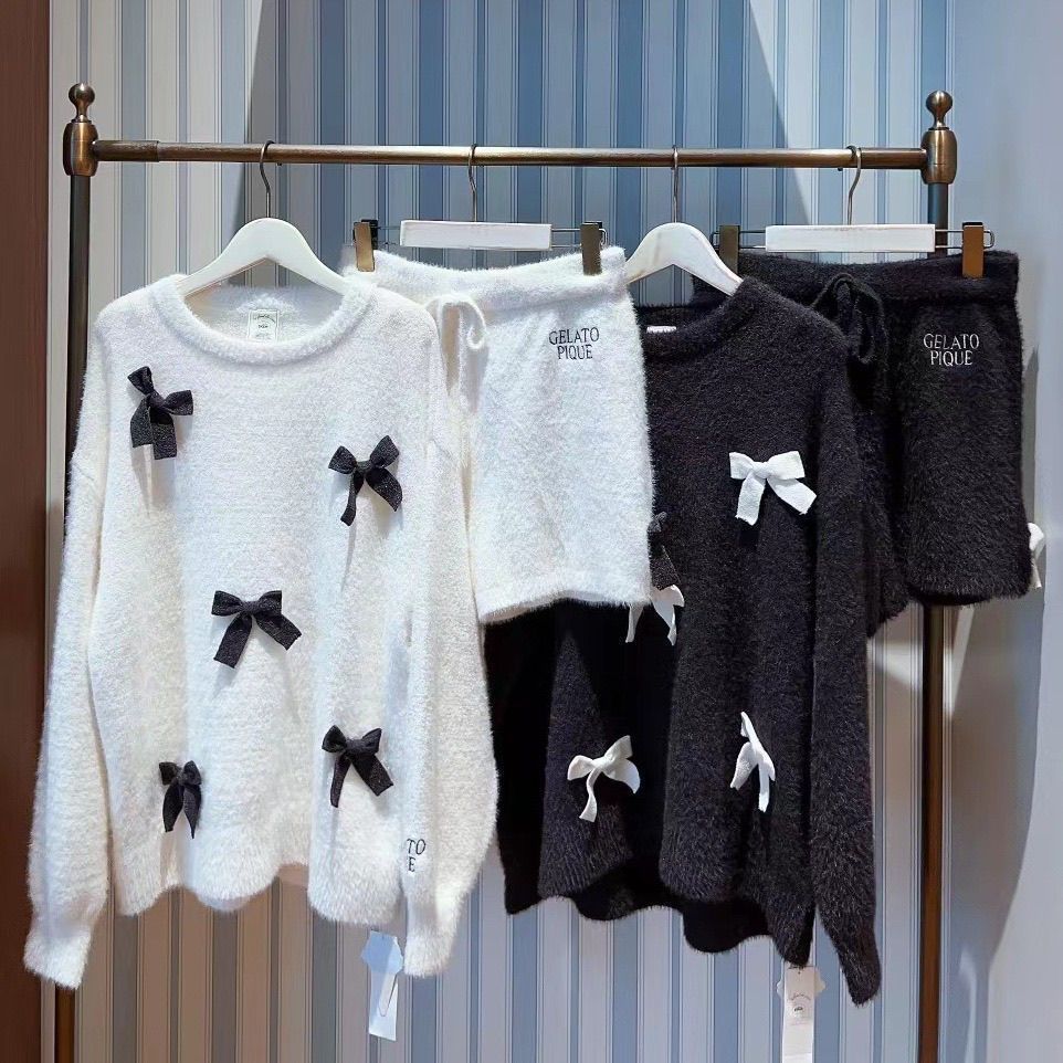 ジェラートピケ ニットリボンプルオーバー&ショートパンツセット