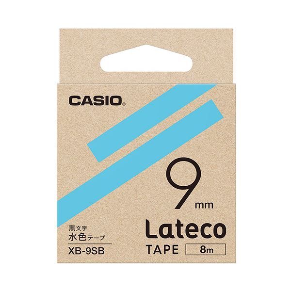 （まとめ）カシオ ラテコ 詰替用テープ9mm×8m 水色/黒文字 XB-9SB 1個