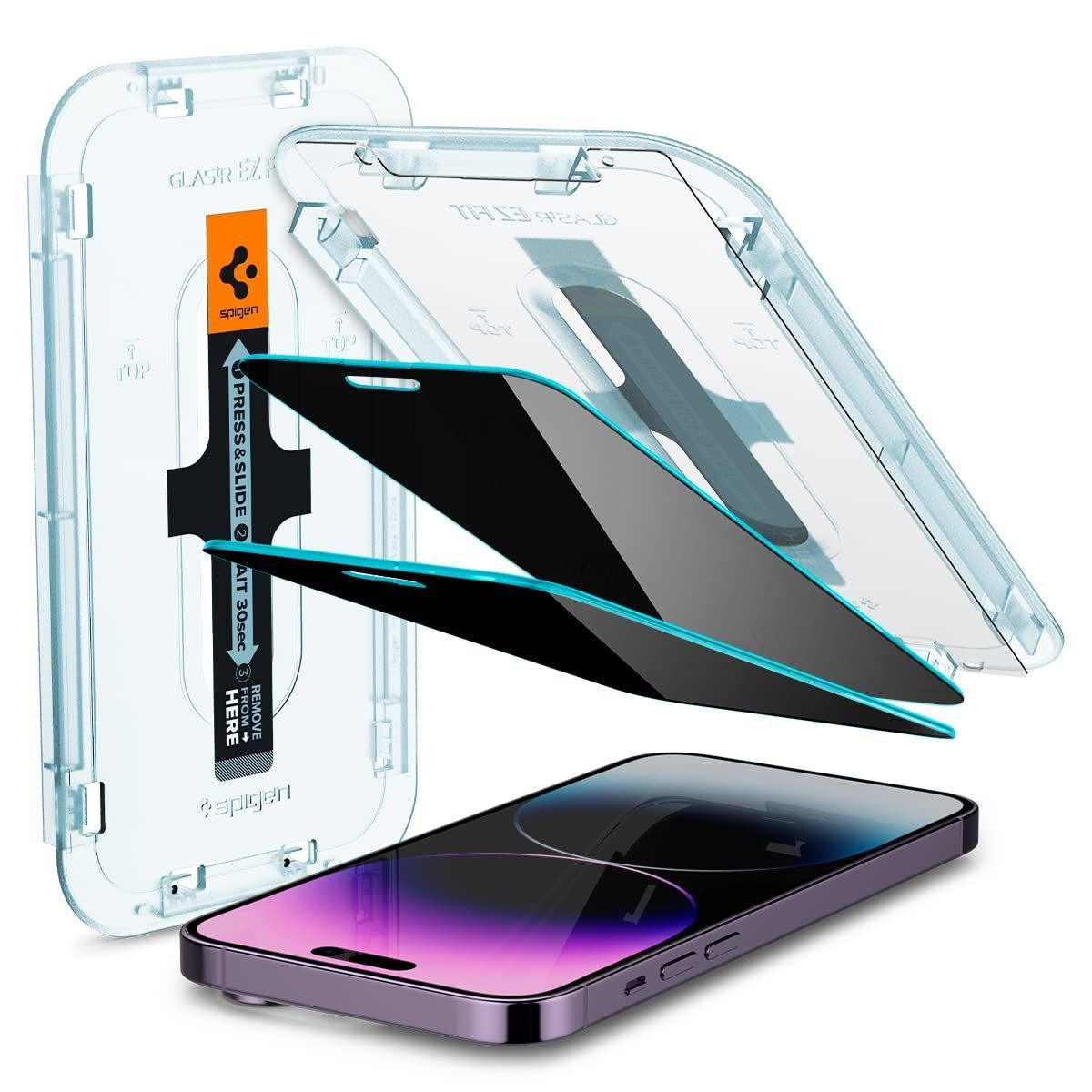 【人気商品】Fit 覗き見防止 ガラスフィルム iPhone14 Pro EZ Max 用 貼り付けキット付き iPhone14ProMax 対応 Spigen 保護 フィルム のぞき見防止 2枚入