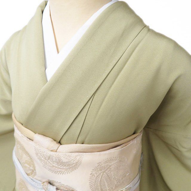 色留袖 着物 正絹 袷 紋付 一つ紋 蘇州刺繍 中国刺繍 花の図 箔糸 抹茶色 多色 身丈153.5cm 裄64.5cm SA きもの北條 A1286-10