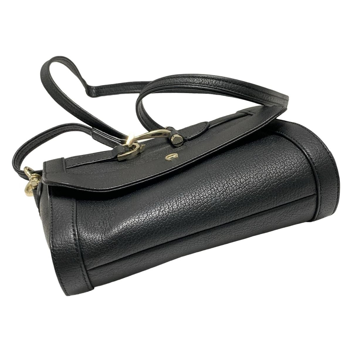 AIGNER ブラックレザーショルダーバッグ AIGNER(アイグナー) ショルダーバッグ美品 - 黒 レザー - メルカリ
