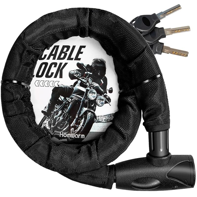 在庫セール VARNIC バイクロック チェーンロック バイク 自転車 ワイヤーロック φ 直径 22mm×1200ｍｍ 頑丈 耐久 安定 盗難防止 鍵3本セット ブラック 1