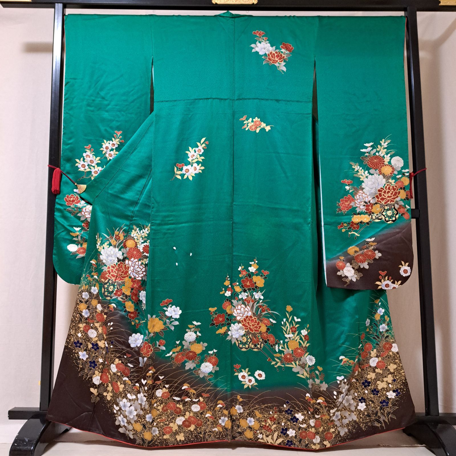 平和屋着物□豪華振袖 駒刺繍 草花文 暈し染め 金彩 正絹 逸品