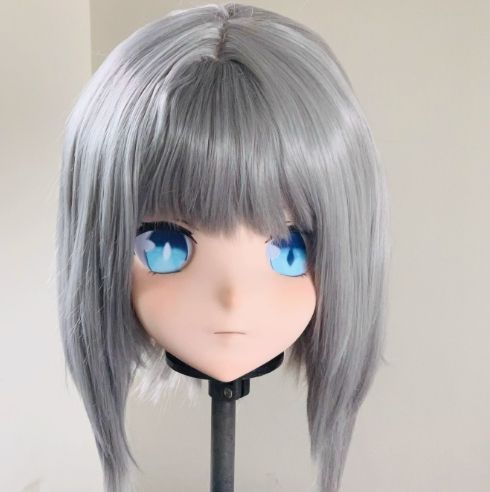 全頭マスク カツラ付き ロック付き NO.131 フルマスク ドール ヘッドロリータ人形 コスプレ 変身 仮装 着ぐるみ 二次元美少女