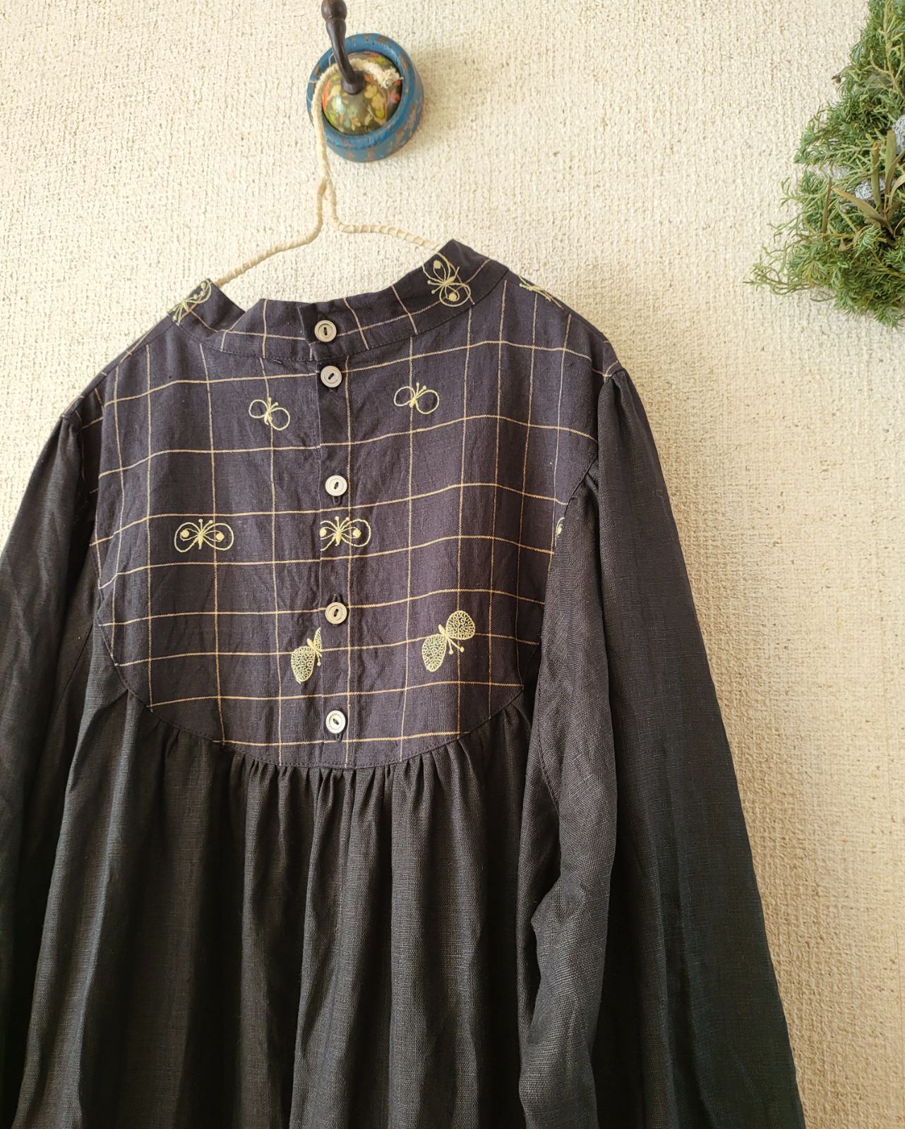 ハンドメイド ミナペルホネンテキスタイル 格子柄chouchoヨーク  