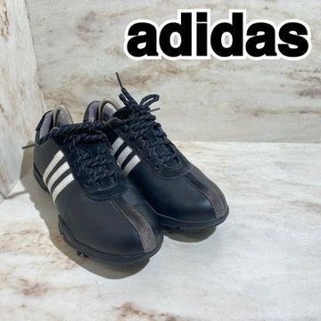 『スポーティ』adidas アディダス スパイク ゴルフシューズ ブラック サイドライン 24.5  RP D3