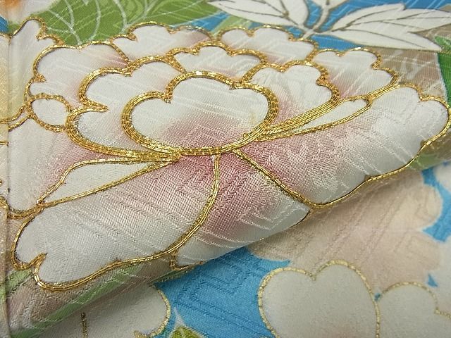 平和屋本店□極上 創業460年・千總 振袖 駒刺繍 筏花文 金彩