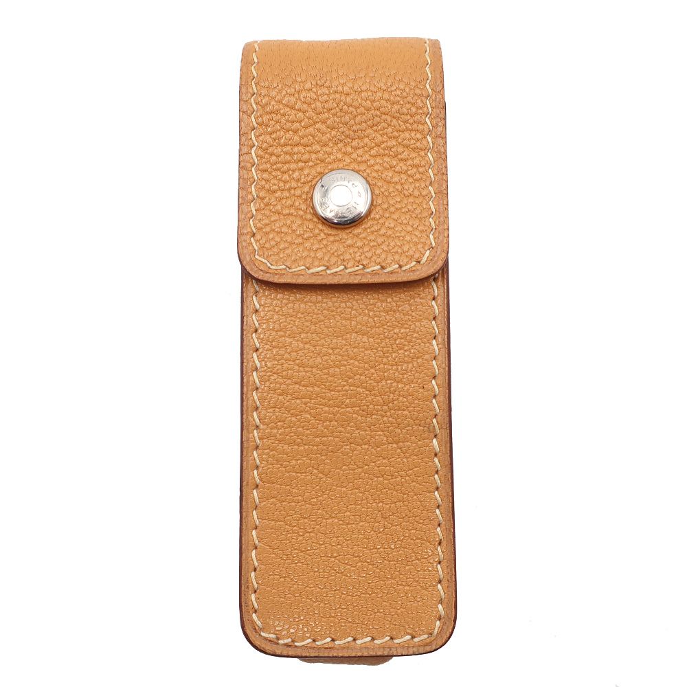 天白 HERMES エルメス ガムケース リップ 印鑑入れ セリエボタン レザー ベージュ系 小物 シルバー金具 その他