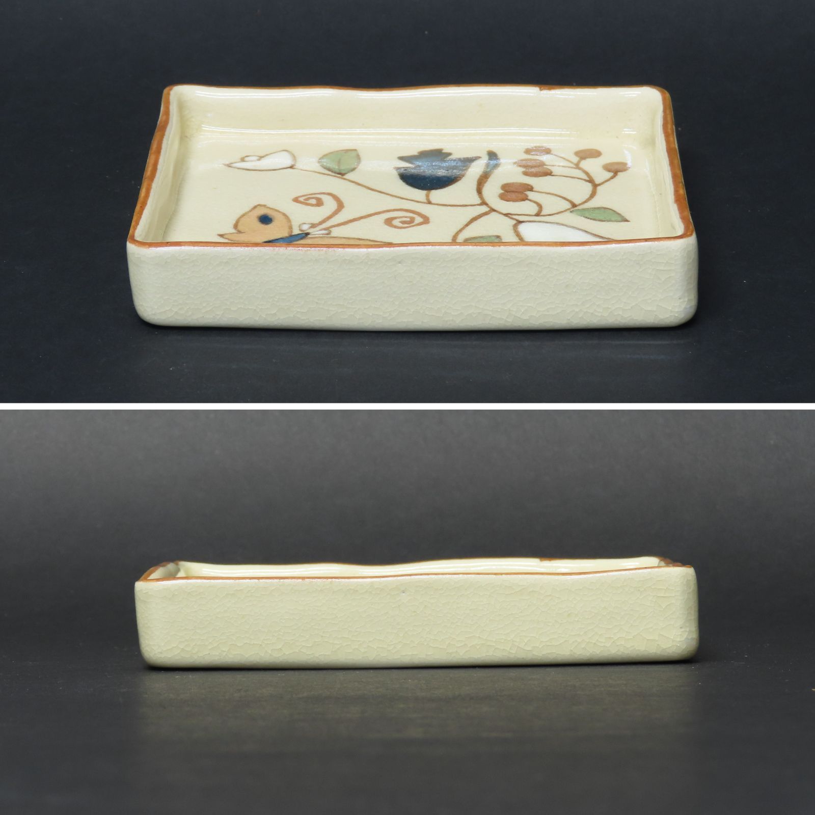 0170 美品 京焼名工 河村蜻山 銘々皿 菓子皿5客 花蝶図 真作保証