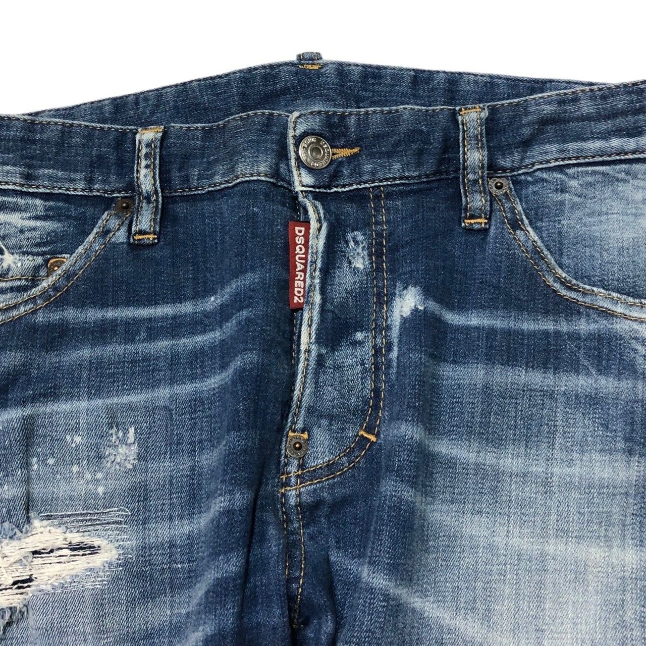 DSQUARED2(ディースクエアード) Sexy Twist Jean セクシーツイスト ジーンズ ダメージ加工 デニム パンツ ワッペン ロゴ  S74LB0669 48(L程度) インディゴ