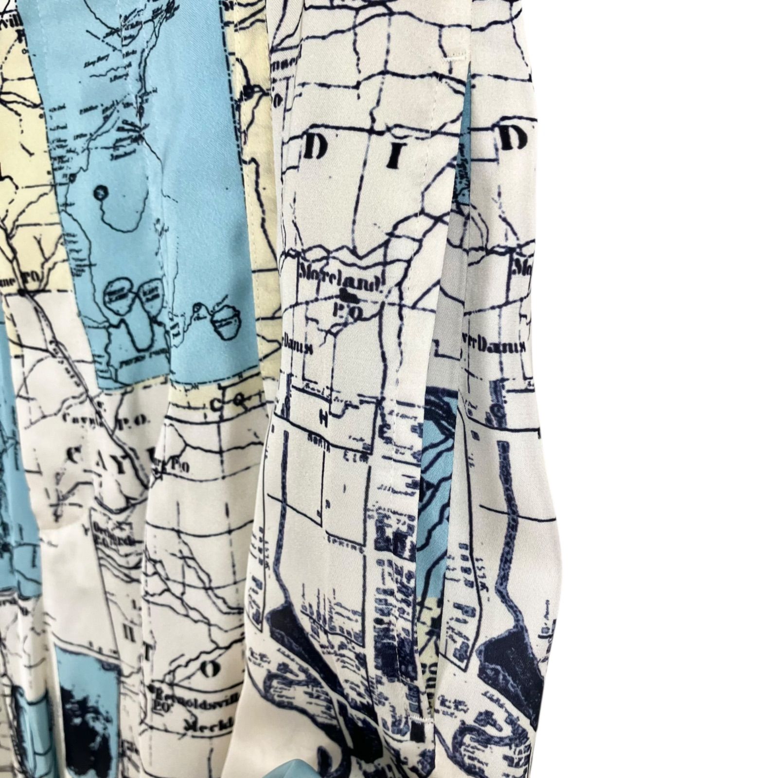 allureville マッププリントタックワイドパンツ 2 サックスブルー 水色