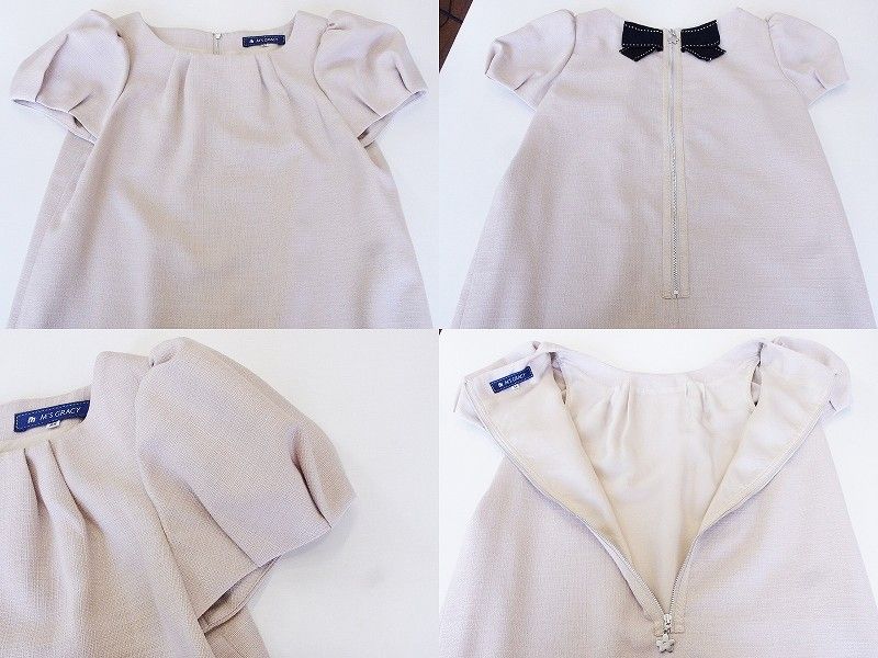 M`S GRACY　エムズグレイシー　パフスリーブ半袖ワンピース　サイズ３８ 201405】M'S GRACY エムズグレイシー バイカラー 半袖