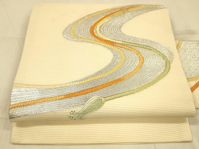 平和屋-こころ店□夏物 九寸名古屋帯 流水文 金銀糸 正絹 逸品