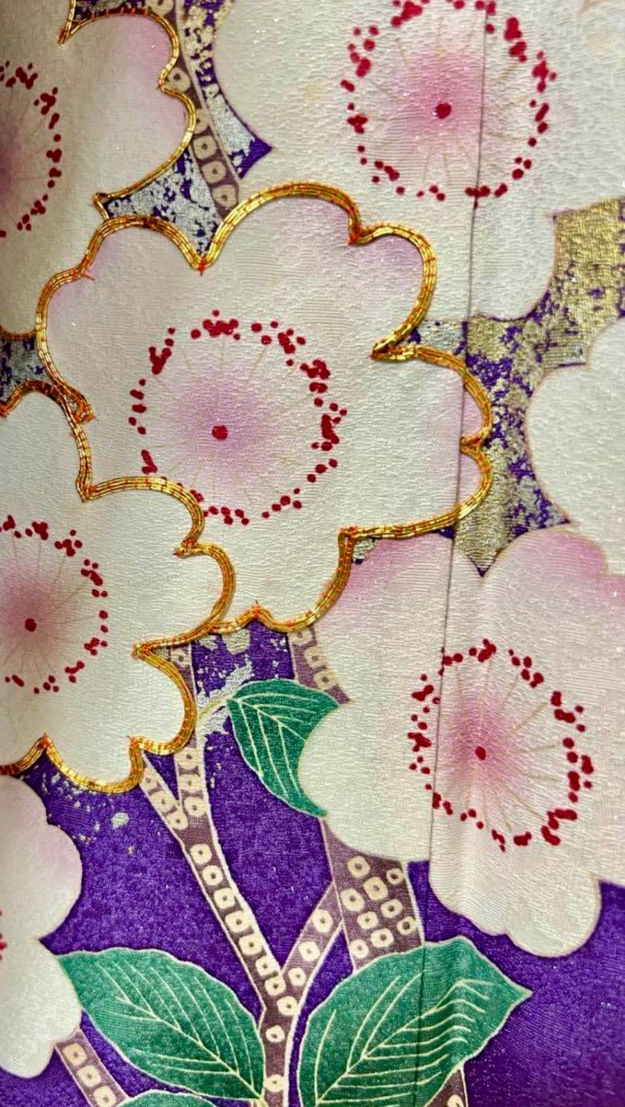 美品 振袖 桜柄 紫色刺繍入り 藤色 レース 薄紫 成人式 振袖
