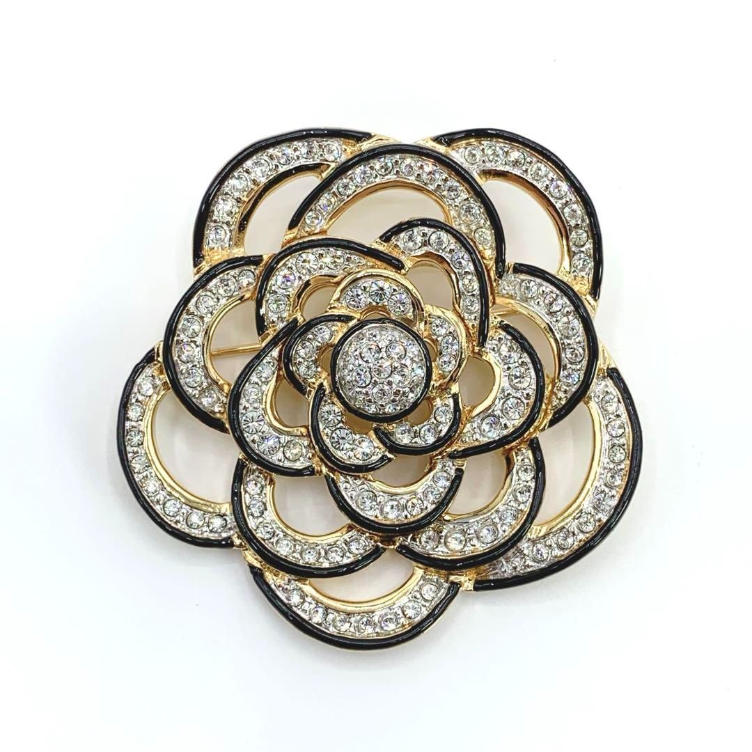 SWAROVSKI スワロフスキー フラワー ブローチ ゴールド ブラック