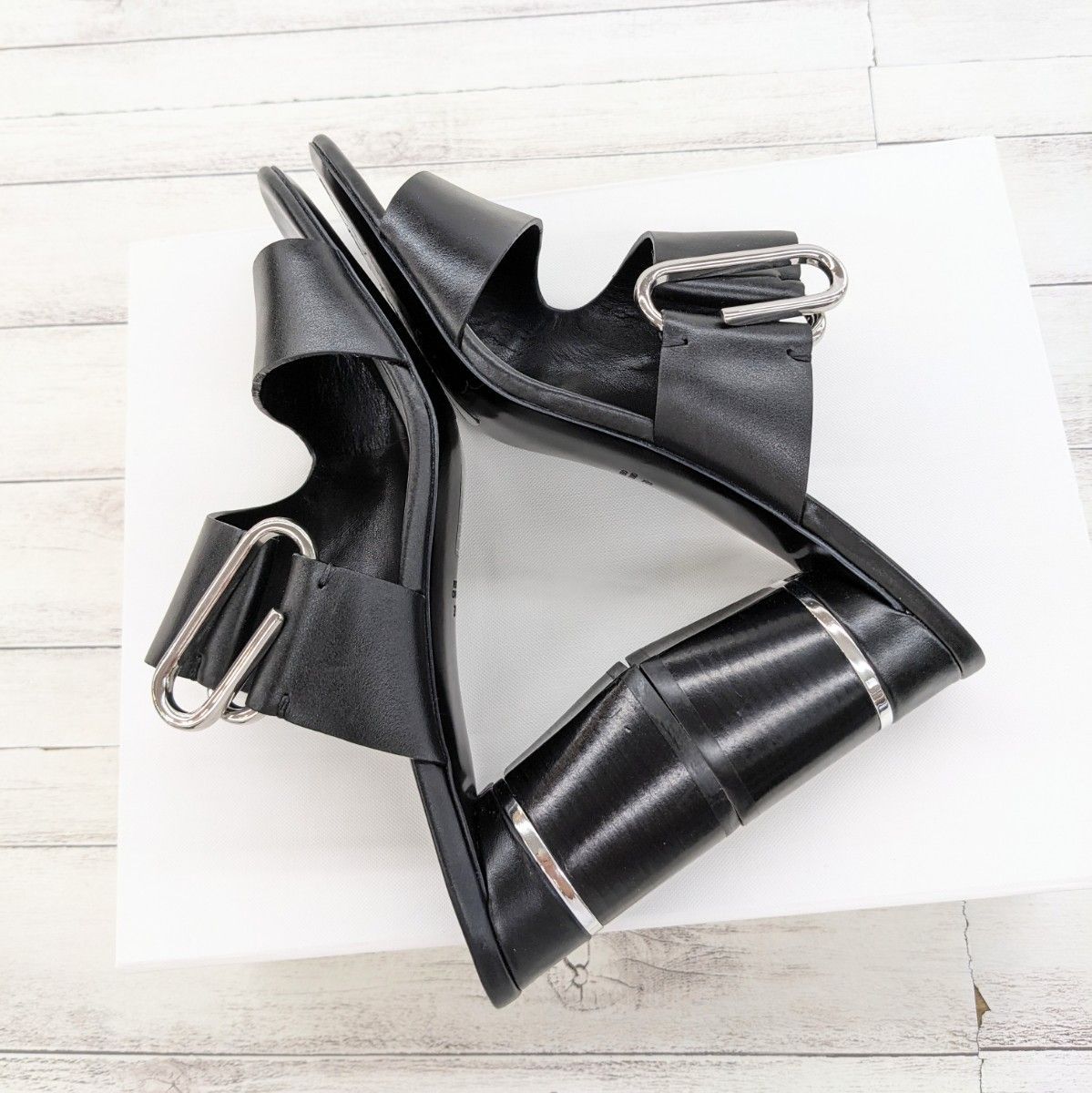 フィリップリムブラックレザー×ブルーメッシュサンダル35 美品 3.1 Phillip Lim フィリップリム ALIX 70MM SANDAL レザー