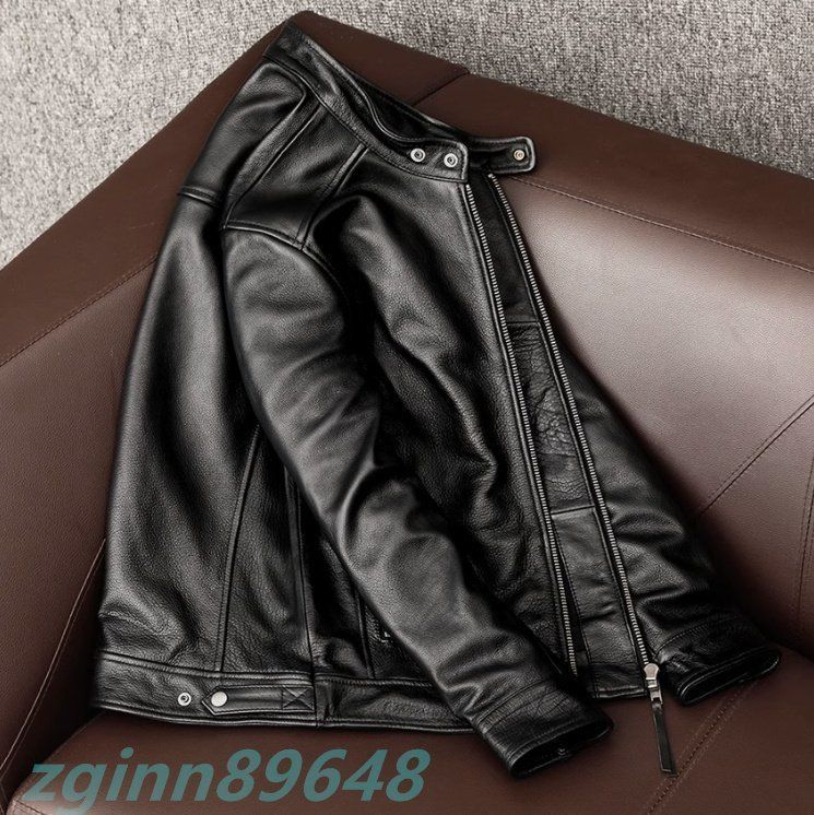 J521☆新品カウハイド レザージャケット ライダースジャケット 革ジャン 牛革 メンズファッション 本革 シングル バイクジャケット -  メンズファッション