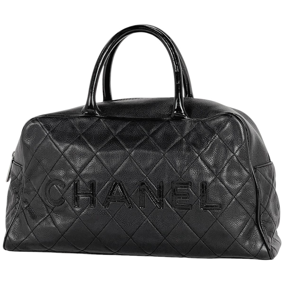 シャネル CHANEL ロゴ ハンドバッグ マトラッセ ミニボストン ハンドバッグ レザー ブラック レディース