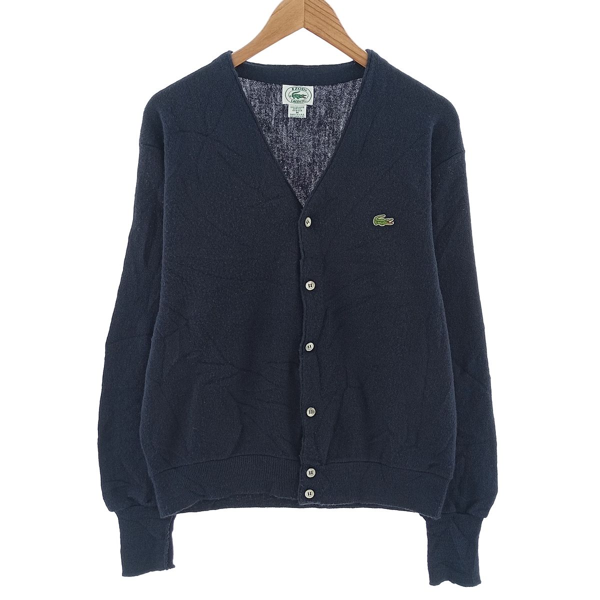 【ビンテージ】IZOD LACOSTE ニット カーディガン 古着 レトロ 80s IZOD LACOSTE ラコステ アクリル ニット カーディガン 古着